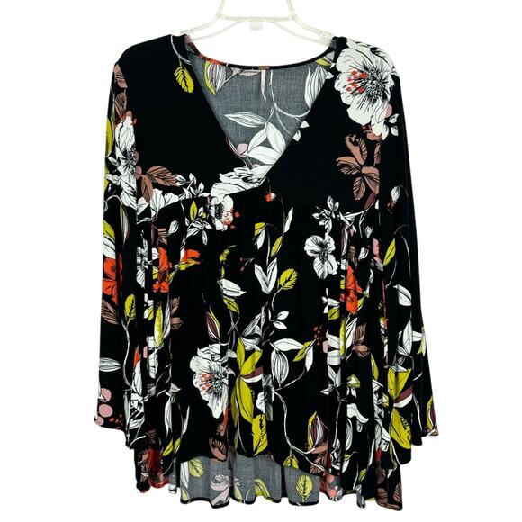 Free People Bella Floral Print Boho Bell Sleeve Tunic Mini Dress Black Combo S - Picture 5 of 11